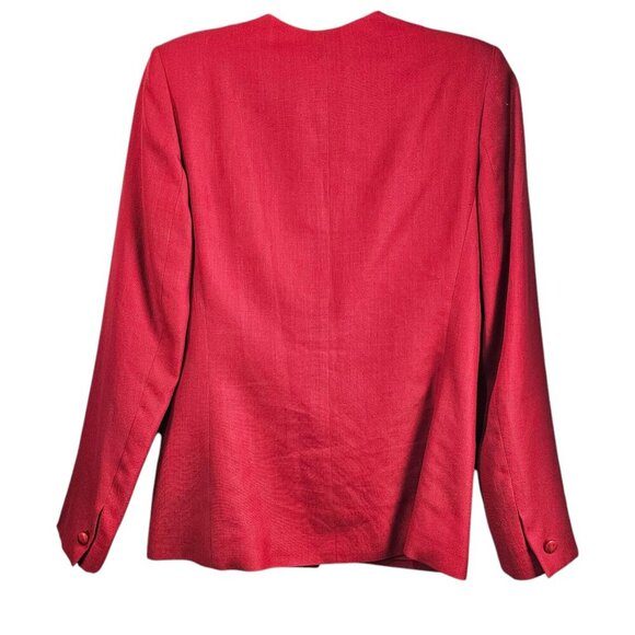 Tahari Vintage Linen Blend Long Sleeve Button Up Suit Jacket Red Blazer - Picture 7 of 9